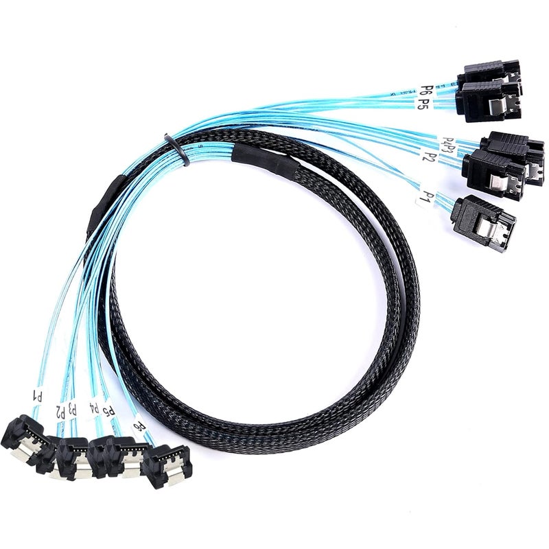 ADCAUDX SATA-III Cable:1M 6Pcs/Set 90-Degree SATA Right-Angle Cable Angled to Straight Bundled SAS 6Gbps Data Replacement for Server-Raid SDD HDD CD DVD Drives (3.3FT) - Image 1